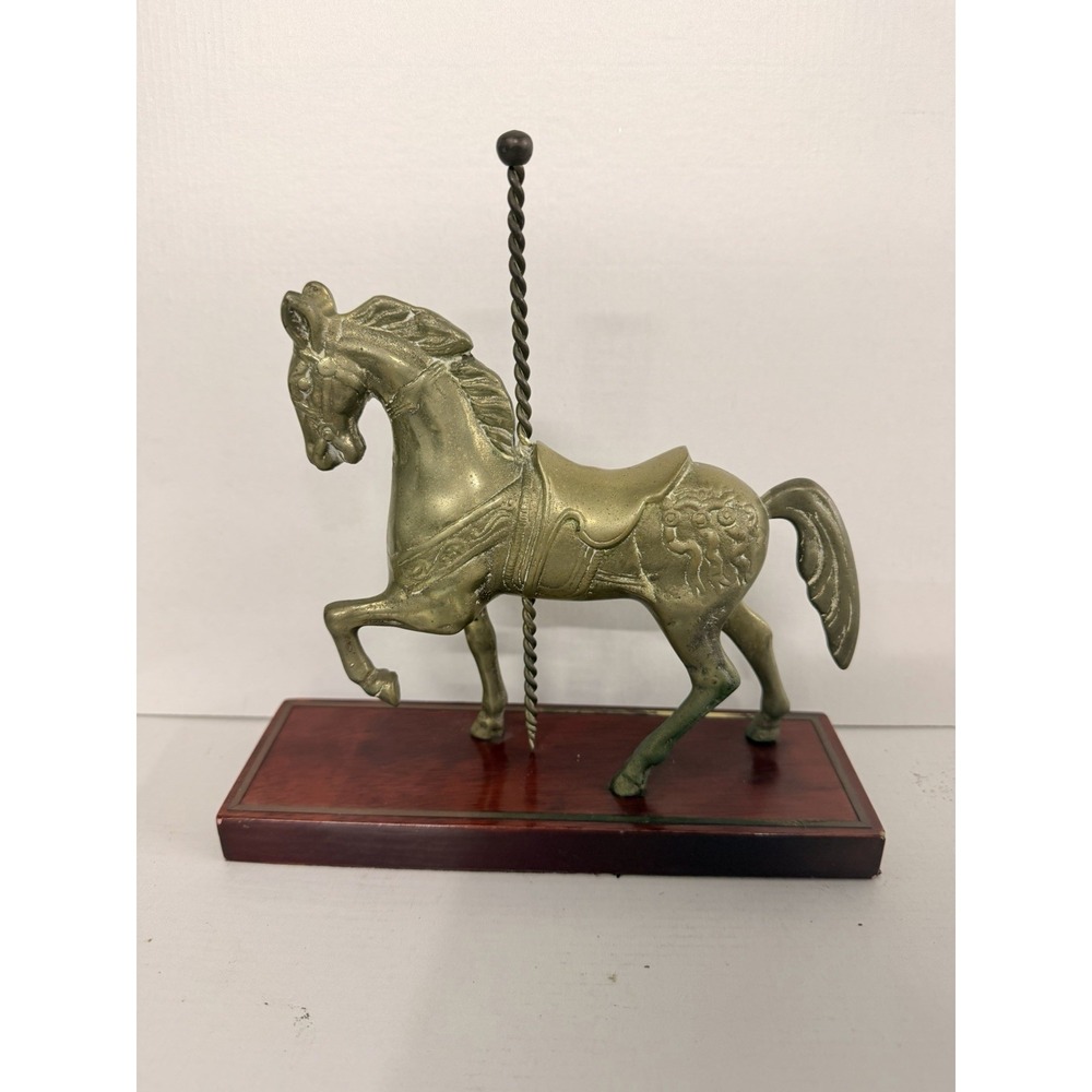 MCM BRONZE BRASS CAROUSEL HORSE PAPERWEIGHT BOOKEND ORNATE CIRCUS DESIGN EQUINE